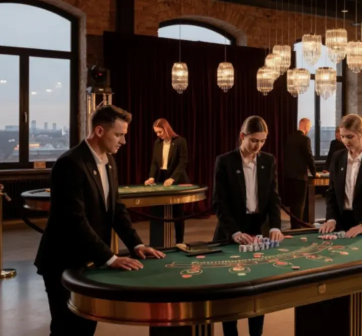 Zespół AUTO-CIL MATEUSZ CILKOWSKI przygotowujący eleganczne stoły eventowe i stanowiska pokerowe
