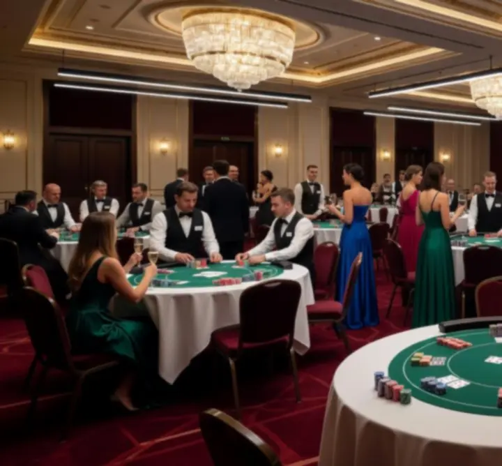 Elegancka aranżacja stołów eventowych AUTO-CIL MATEUSZ CILKOWSKI podczas wieczoru kasynowego